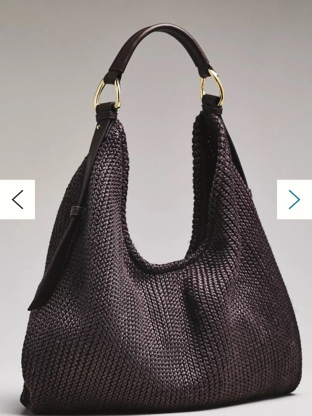 Dolce Vita raffia Woven Hobo Bag in Dark Brown with Gold Hardware